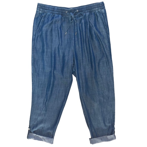 Calvin Klein Pants Chambray Blue Roll Tab Cuff Hem Drawstring Waist Size Medium - Picture 1 of 12